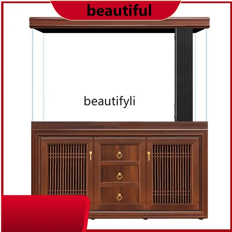 

Super white glass arowana tank Chinese living room household large partition wall goldfish tank solid wood balcony h