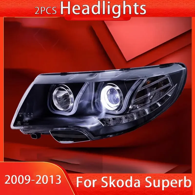 

Head Lamp for Skoda Superb LED Headlight 2009-2013 Headlights Octavia DRL Turn Signal High Beam Angel Eye Projector Lens