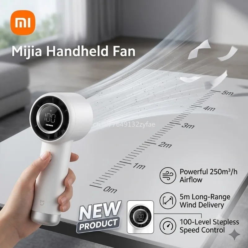 xiaomi-handheld-fan-neck-fan-100-speed-​​settings-powerful-fan-40-hour-battery-life-led-digital-display-type-c-charge-summer-new