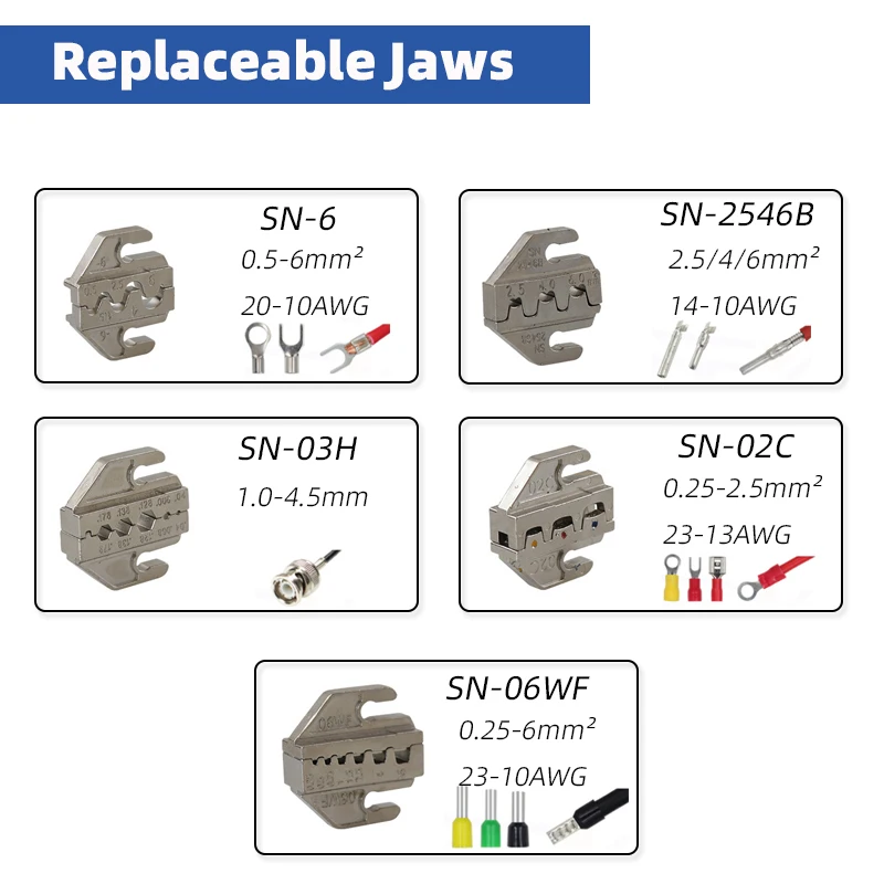 مجموعة كماشة العقص SN-68B 5 طقم فكي لـ 2.8 4.8 6.3 VH2.54 3.96 2510/أنبوب/محطات محمولة أدوات المشبك الكهربائي