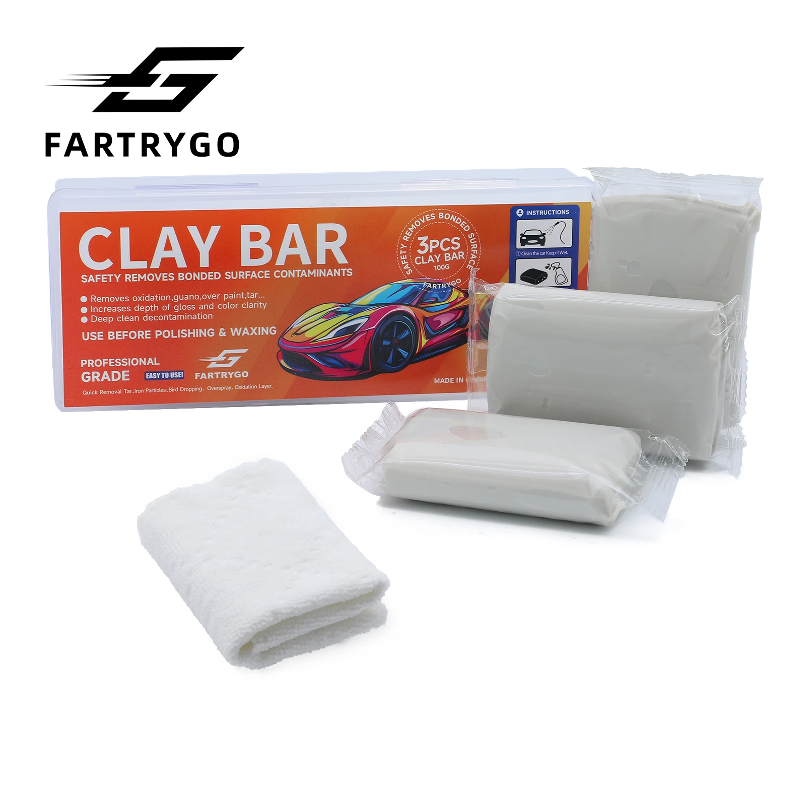 Fartrygo 3PCS 100g Clay Bar Kit Car Detailing Wash Mud Magic Clay Bar Wash Cleaner Automotive Care Tools
