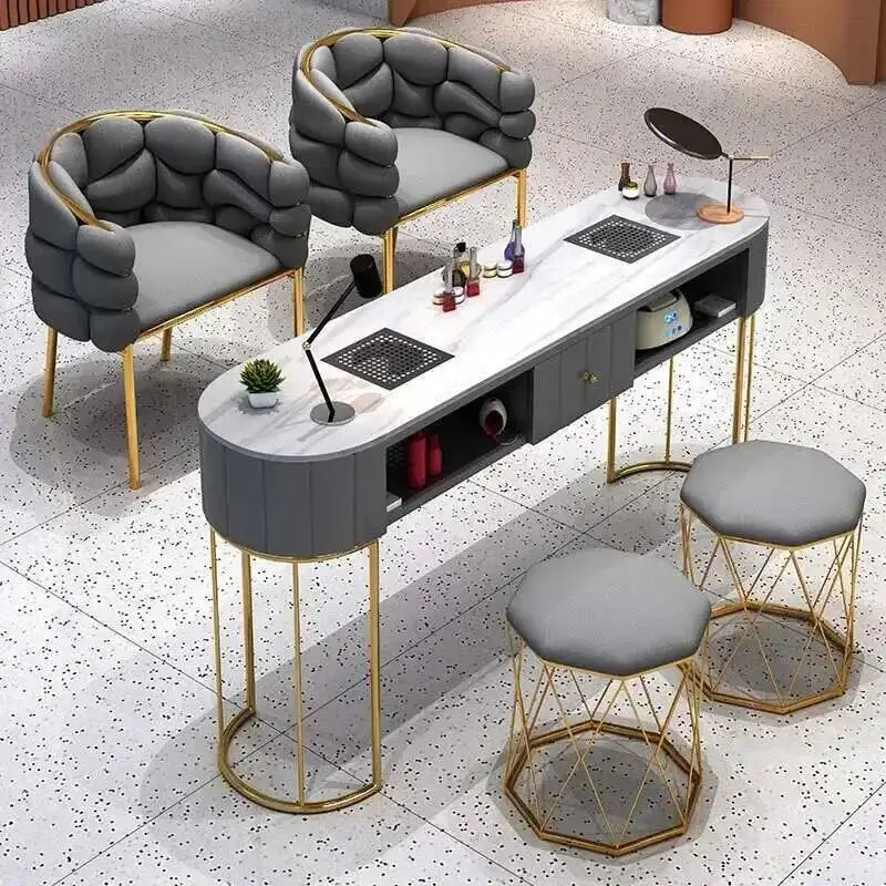 

Salon Furniture Tables Marble Nordic Nail for Light Luxury Single and Double Professional Manicure Table Set with Vacuum Cleaner