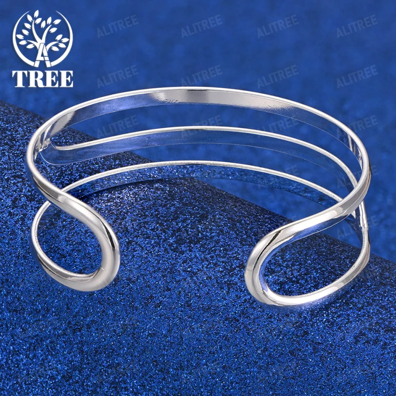 

Adjustable 925 Sterling Silver Three Lines C-Shape Open Bangle For Women Men Birthday Christmas Party Simple Jewelry Accessories
