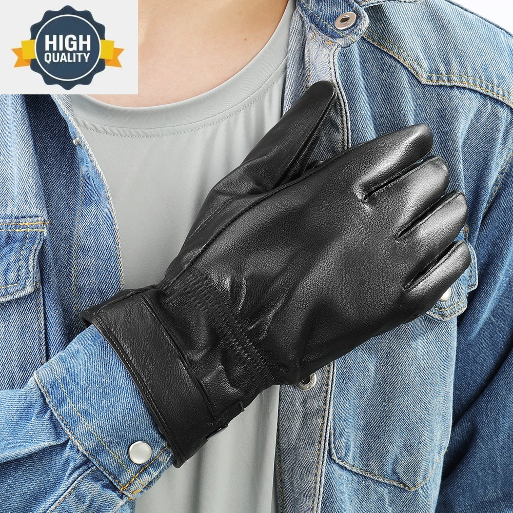 Women Winter Men Gloves Sheepskin Leather Touch Cold Waterproof Motorcycle Male Outdoor Sports Warm Fleece Running