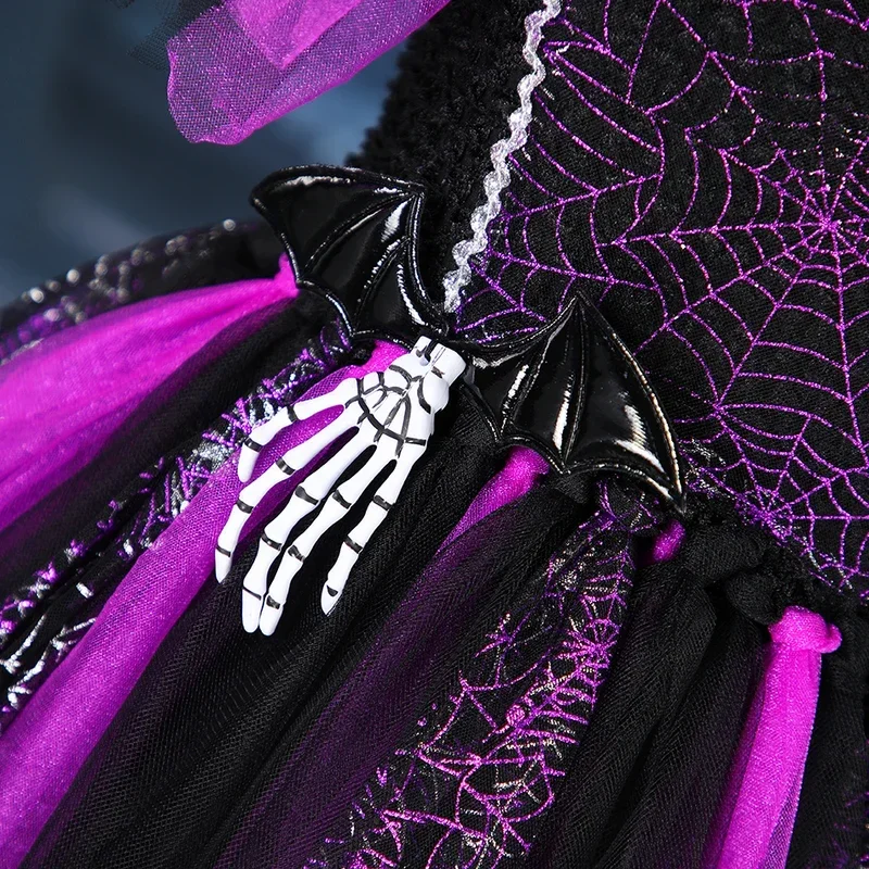 CHILDREN'S Dresses Halloween Costumes Cosplay Witch Dress Skeleton Purple Long Skirt Carnival Party Clothes With Hats And Sw MN1