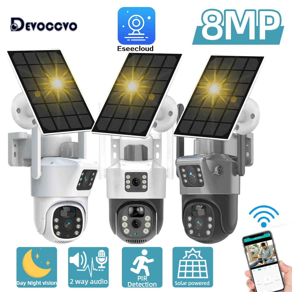 4K Dual Lens Wifi Solar PTZ IP Security Camera Outdoor Low Powered Cam Color Night Vision Wireless CCTV Surveillance Camera 8MP