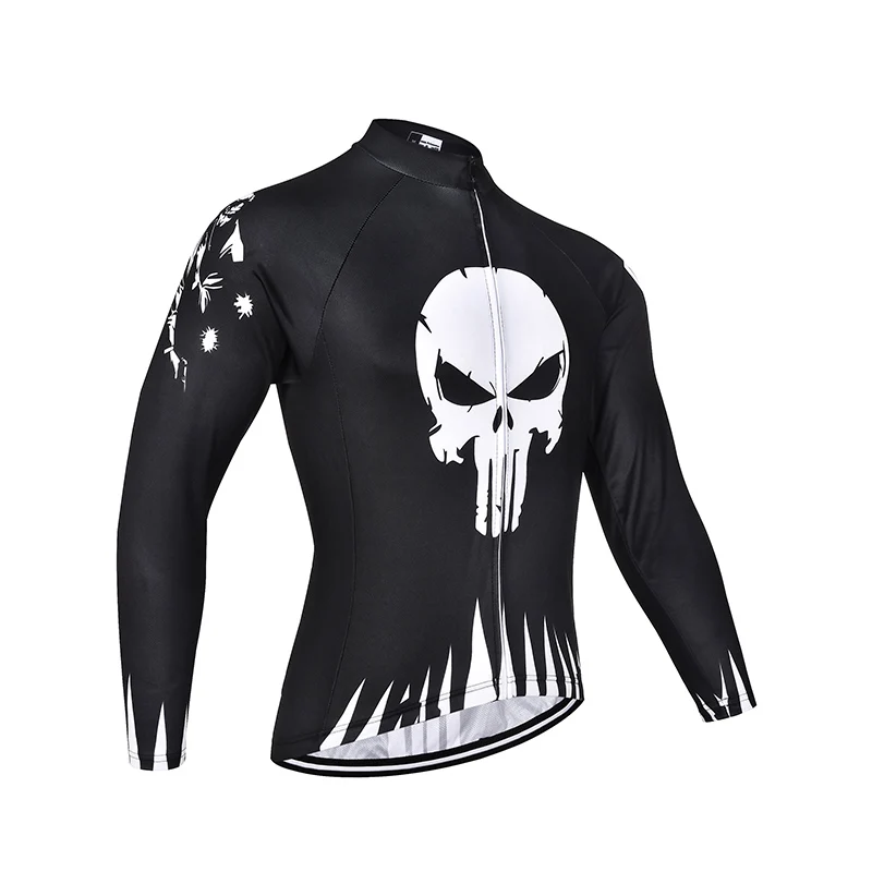 summer 2022 Red Black skull men\'s long-sleeved suit team jersey breathable mountain bike Racing cycling jersey