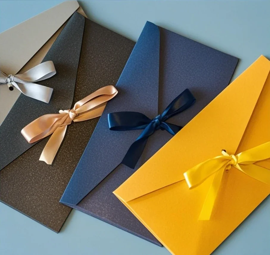 10 Pcs Creative Pearlescent Paper Bow Set, Color Envelope Decor Ribbon, Thicken Retro Stationery for Wedding Gift Packaging