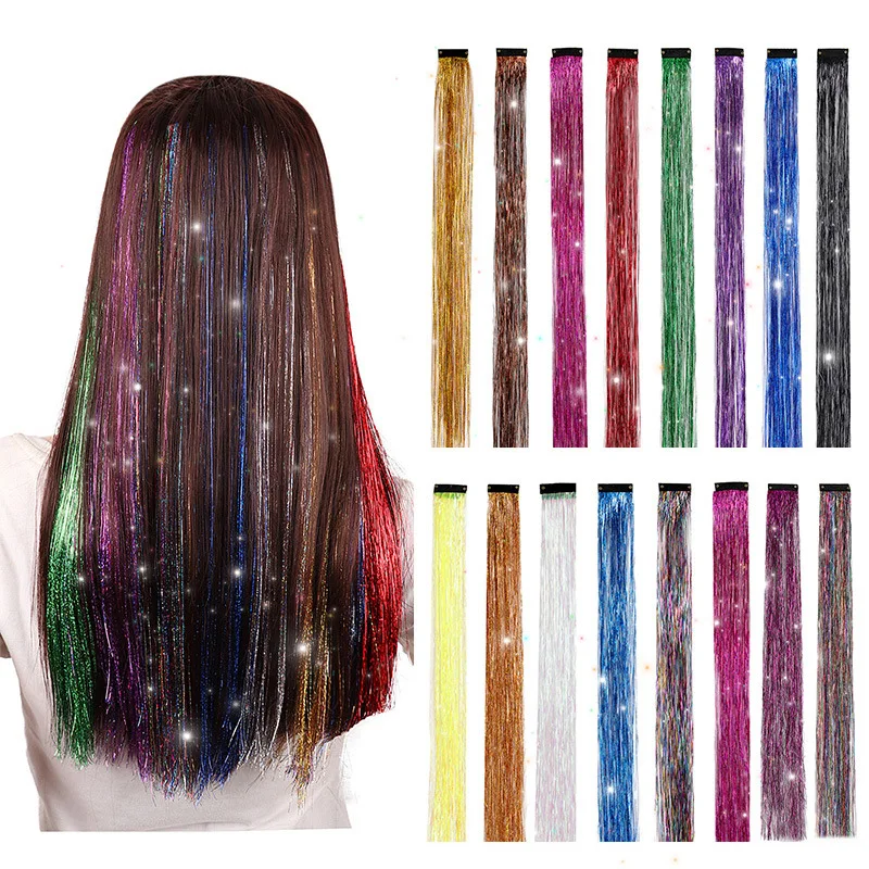 AISHG Colorful Hair Extension Wigs Nightclub Dress Up Laser Wig Women Bright Silk Extensions Braided Hair Clips Hair Accessories