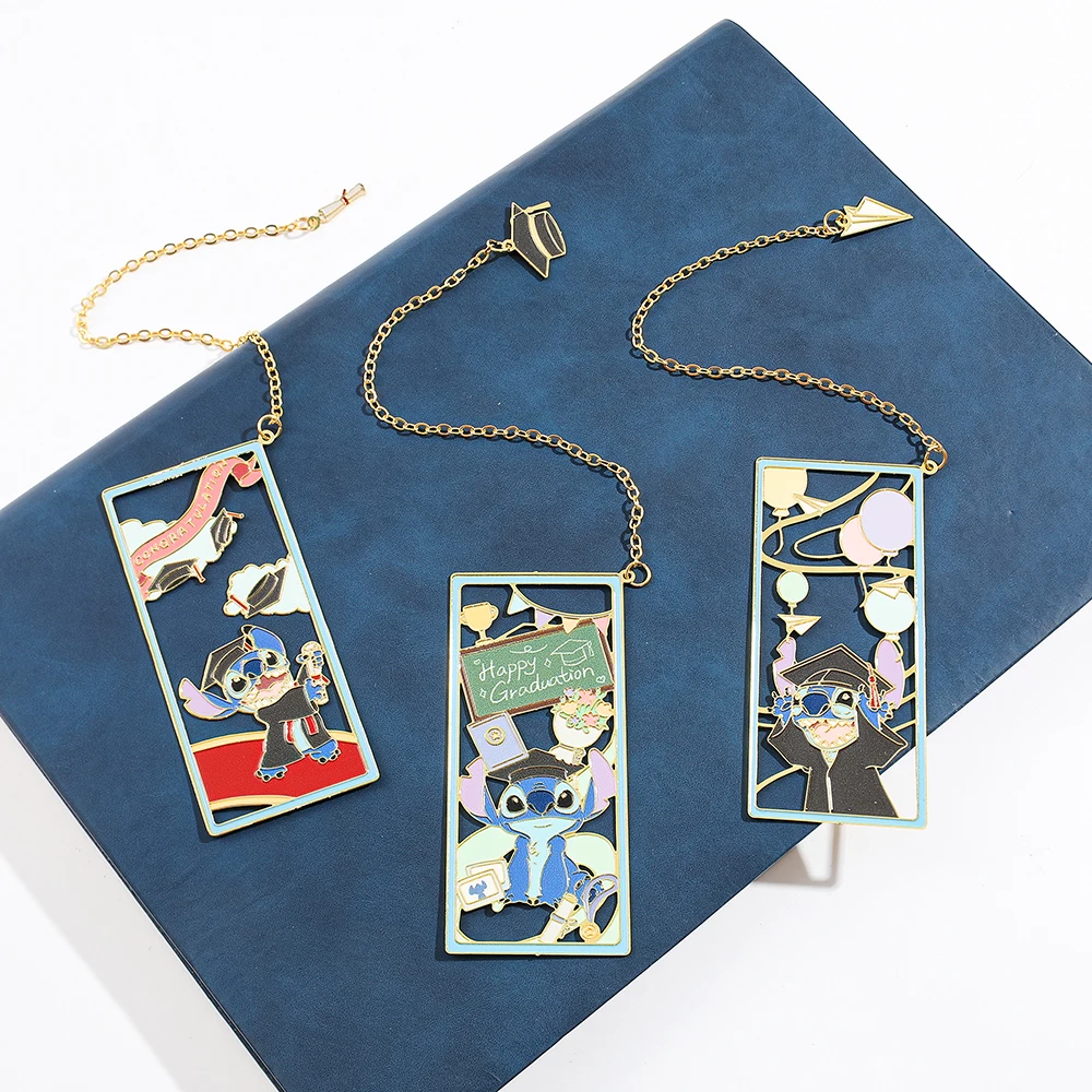 Happy Graduation Party Favors Gifts for Students Cute Cartoon Disney Stitch Creative Brass Bookmark for Fans Collection