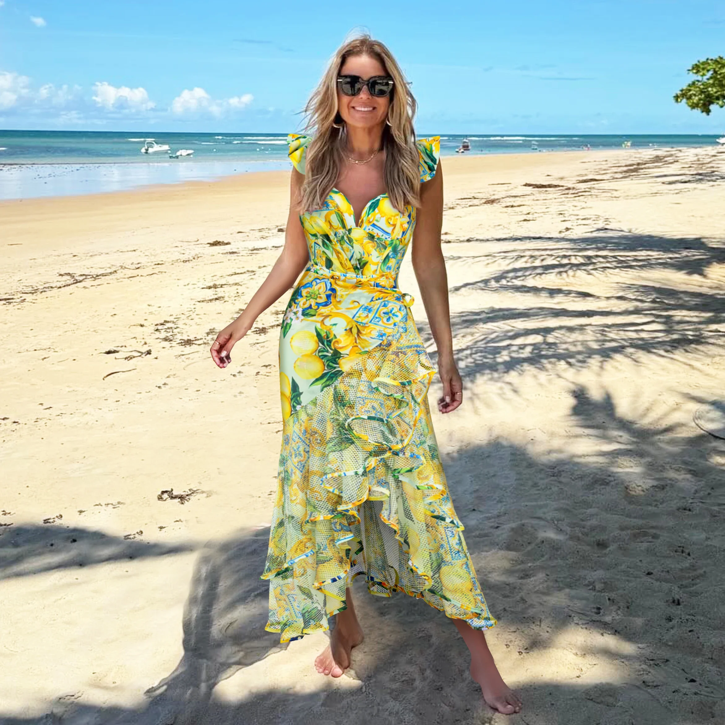 Foral Bedruckter Badeanzug mit Vertuschung, Damen-Bademode, sexy Badeanzug, Push-Up-Bikini, Puffärmel, Bodysuit, Badeanzug, Strandmode