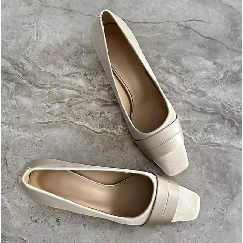 New Fashion Silk High Heel Pumps Women's Square Toe Concise Splice Stripper Ladies Party Shoes Zapatillas De Mujer