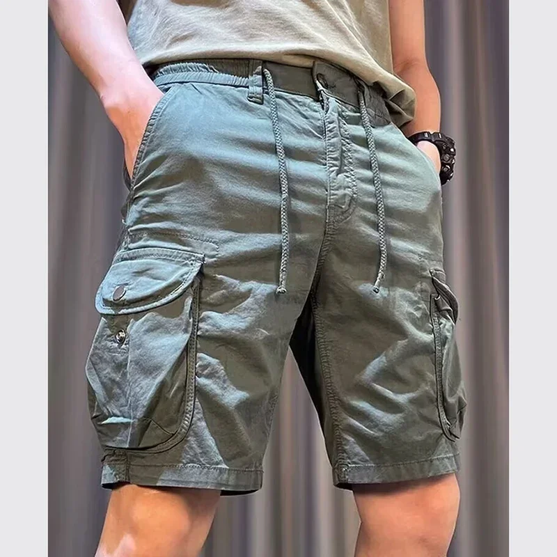 

Hot Sale Multiple Pockets Solid Color Length Mid Trousers Men New 2025 Summer Cargo Shorts Male Fashion Loose Fit Casual Pants
