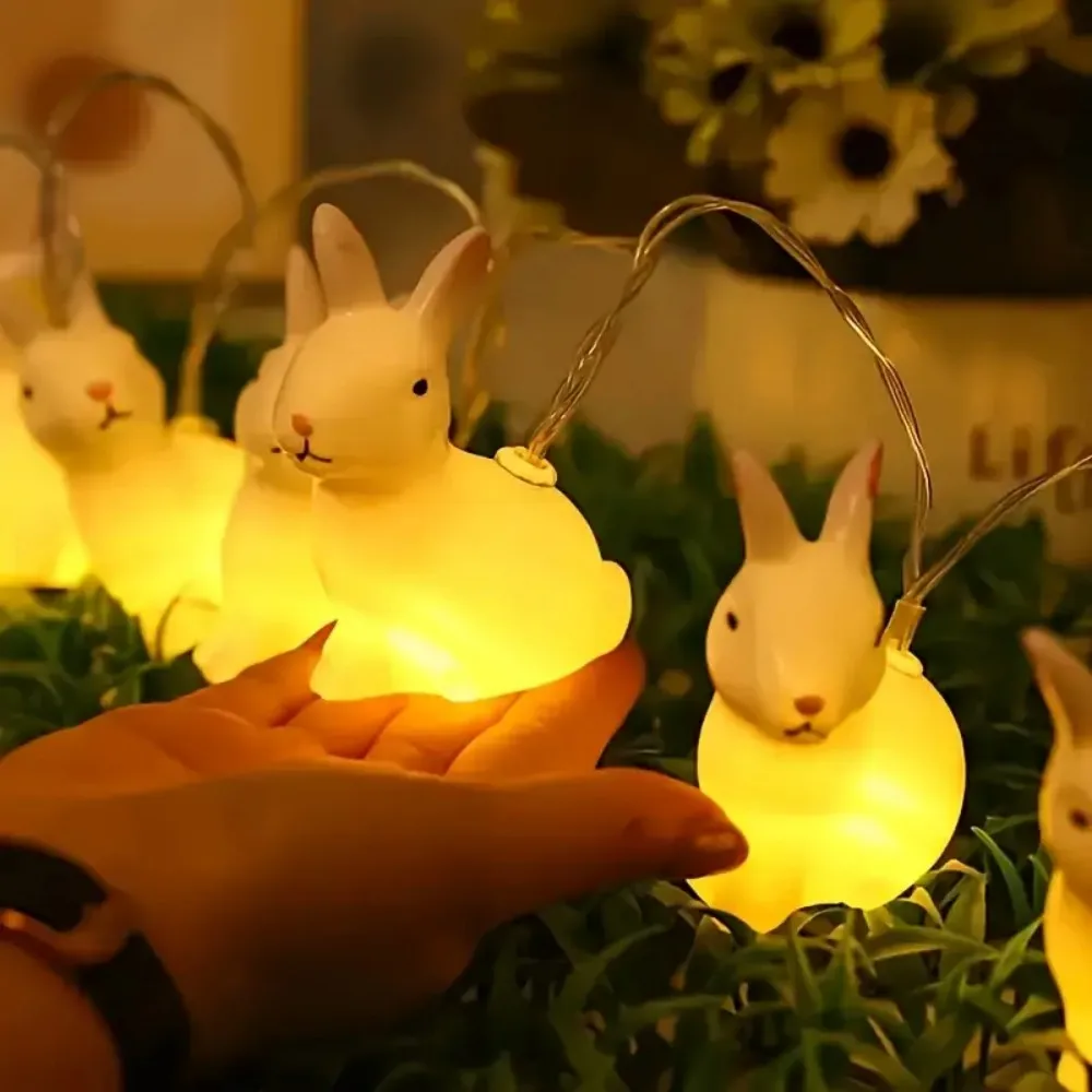 1PC 1.5M10 LED battery pack rabbit light string, suitable for indoor, bedroom, garden, party, Easter decoration
