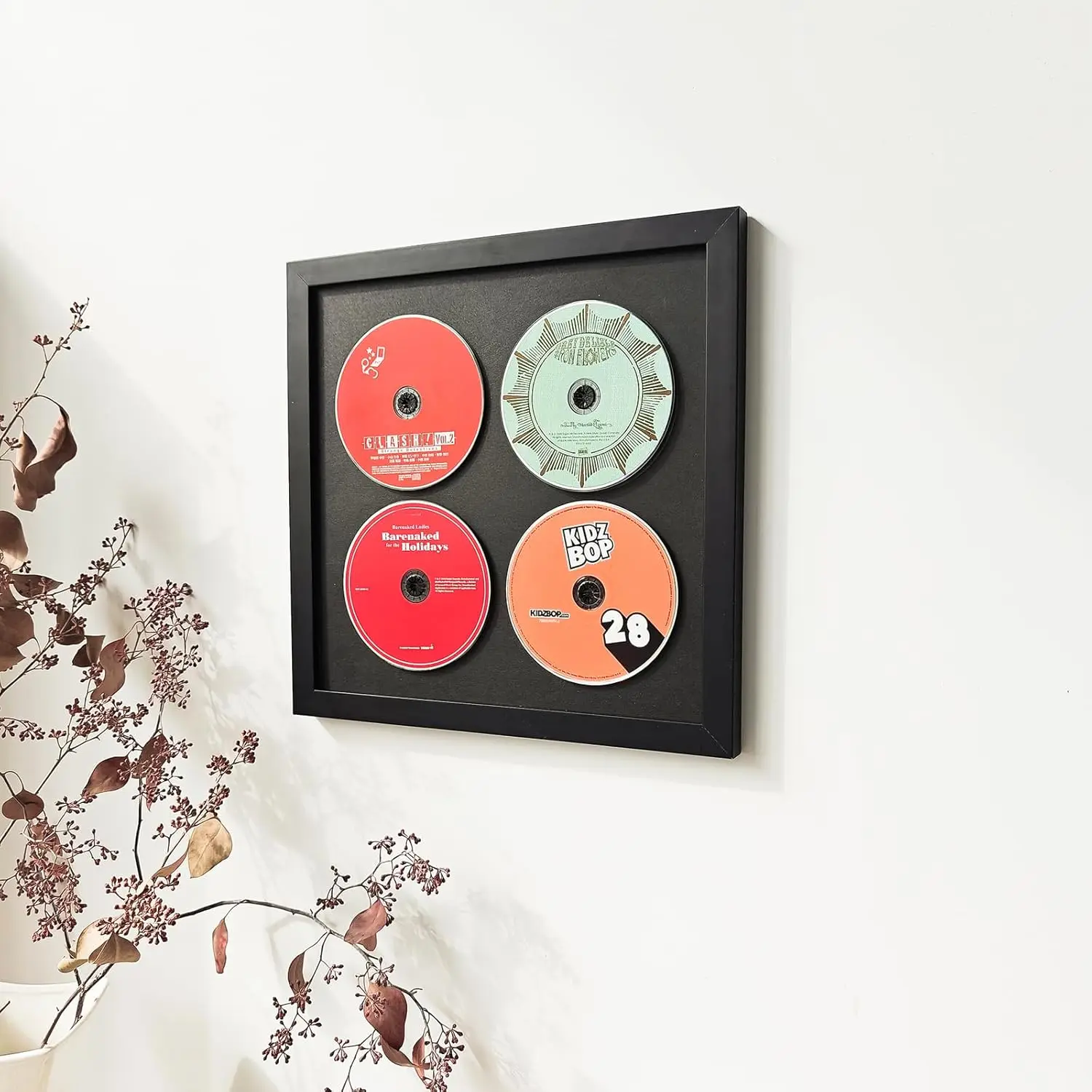 Wall record rack,Music album box,CD music box,CD case solid wood frame.Black Frame 13 x 13 Music Frame Display Case with for 4 5