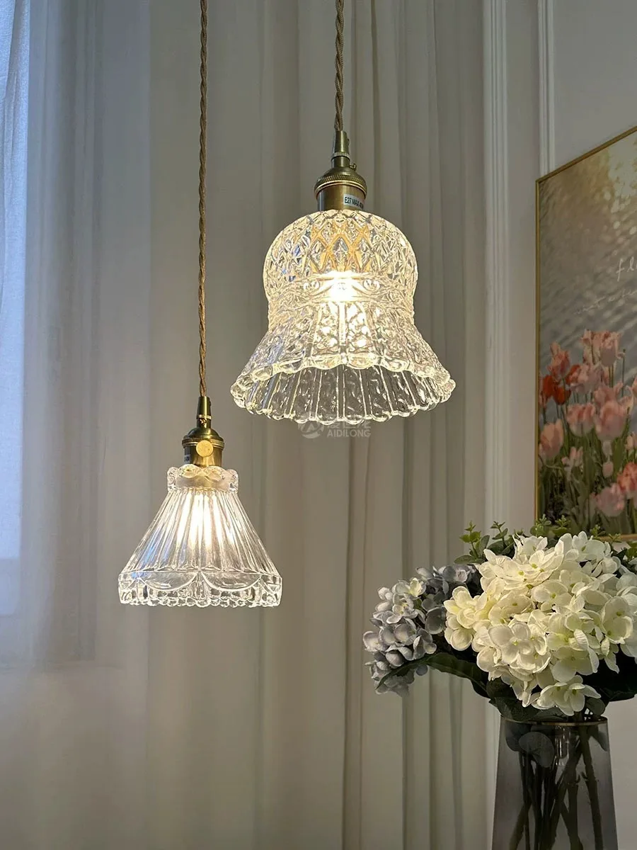 Lampu Gantung Tembaga Kuningan Kaca Modern dengan Lampu Gantung Langit-langit Sakelar Perlengkapan Pencahayaan Gantung untuk Dapur Makan Samping Tempat Tidur