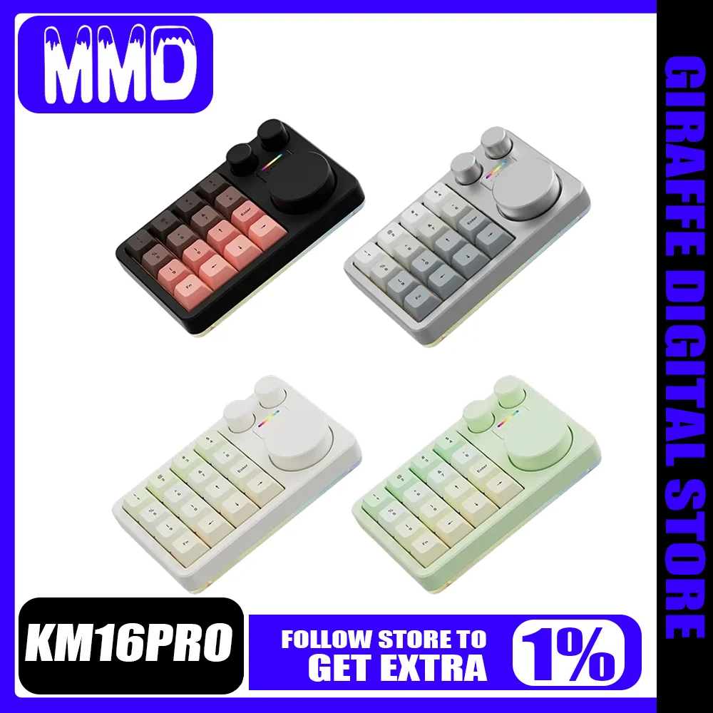 

MMD KM16Pro Mini Keyboard Three Mode Aluminum Alloy RGB Light Hot Swap Customized Designer Keyboard for Office PS PR C4D Gift PC