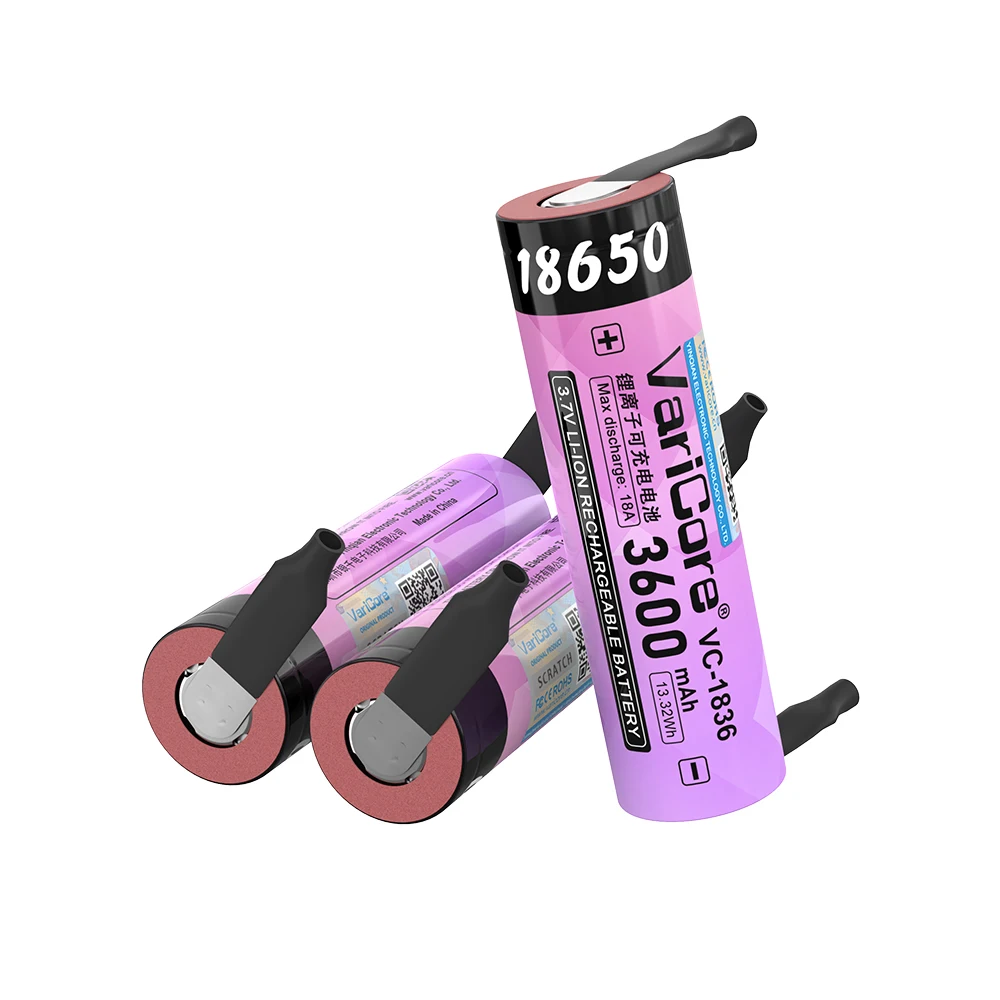 VariCore VC-1836 3.7V 18650 3600mAh Akumulator Litowy 18A Rozładowanie DIY Arkusz Niklowy Baterie