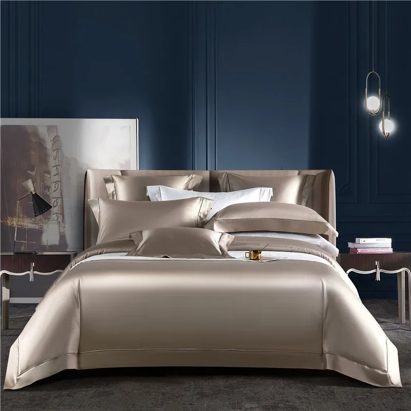 Seven-star hotel double-strand 160S Egyptian long-staple cotton four-piece set hollow satin silk villa bedding