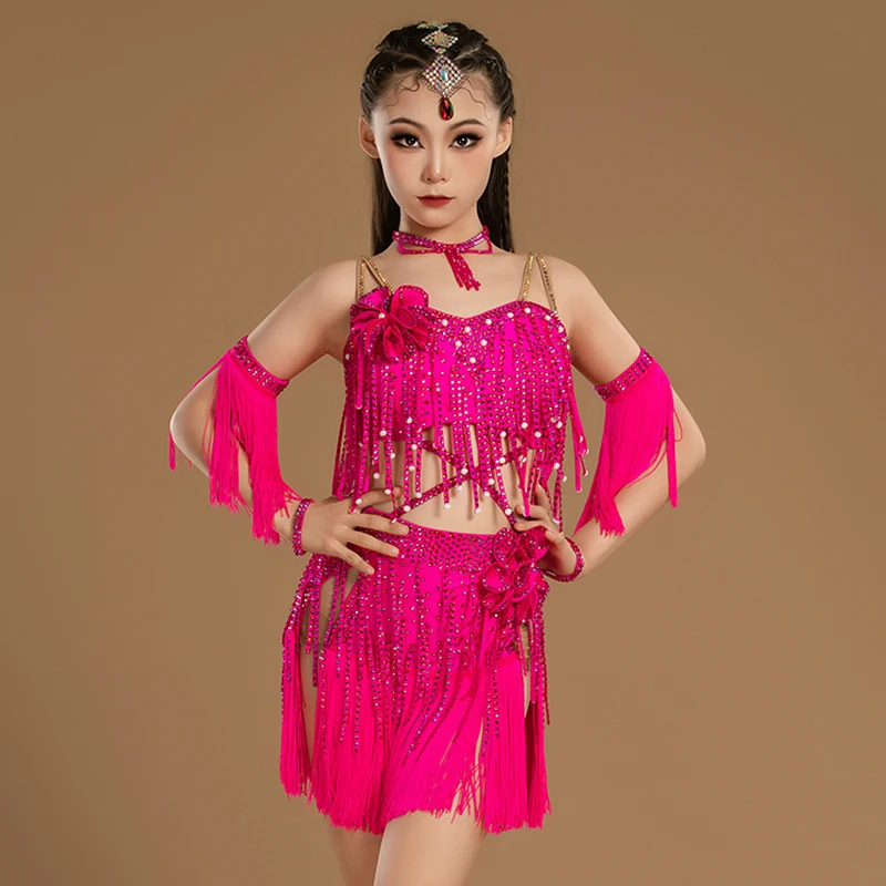 Donne Flash Diamond Nappe Abito Latin Dancewear Bambini Gilrs Spaghetti Strap Backless Lucido Rumba Chacha Costumi di prestazione