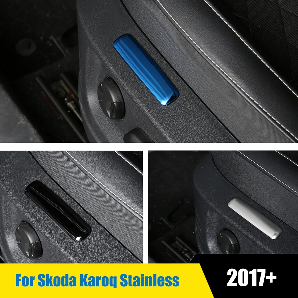 

Silver/blue Car Styling Stainless steel Interior Seat Position Memory Cover Trim Sticker 1pc/Set For Skoda Karoq 2017 2018