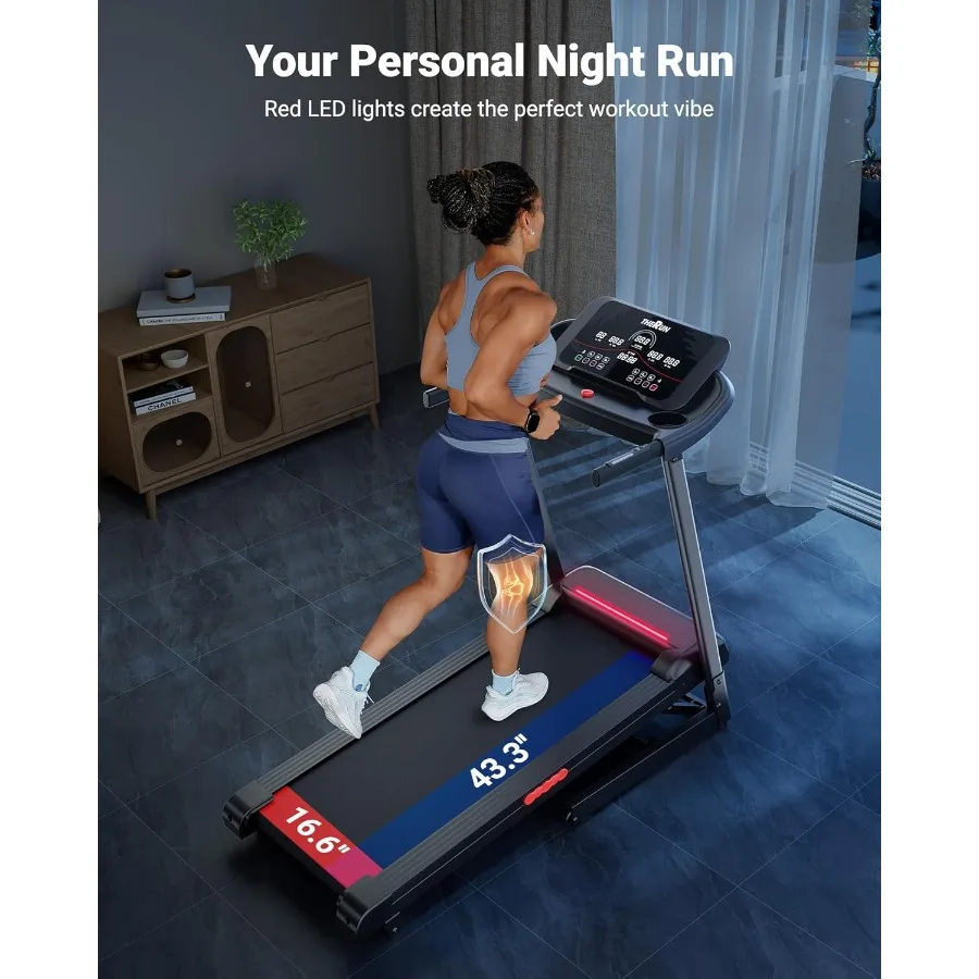 جهاز سير منزلي مع مائل ضبط 3.0 حصان لتمارين القلب في الأماكن المغلقة ومراقبة معدل ضربات القلب وحزام جري أوسع لـ Com