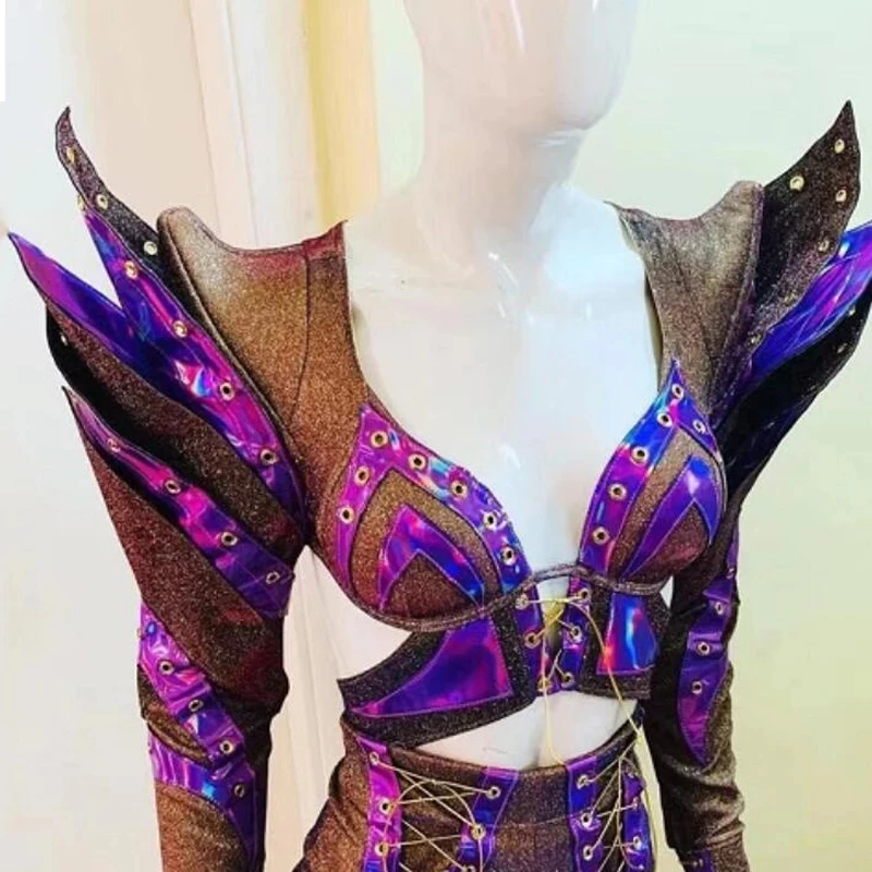 Purple Armor Stage Modern Singer Music Festival Outfit Party Show Nightclub Dj Ds Gogo Costume