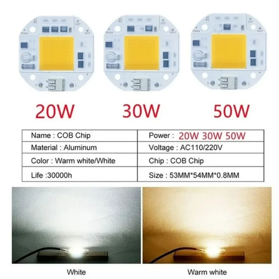 LED COB lamp Bead 20W 30W 50W AC 220V 110V No Need Driver DIY Flood light Led Bulb Spotlight Cold Warm White Outdoor Chip Lamp