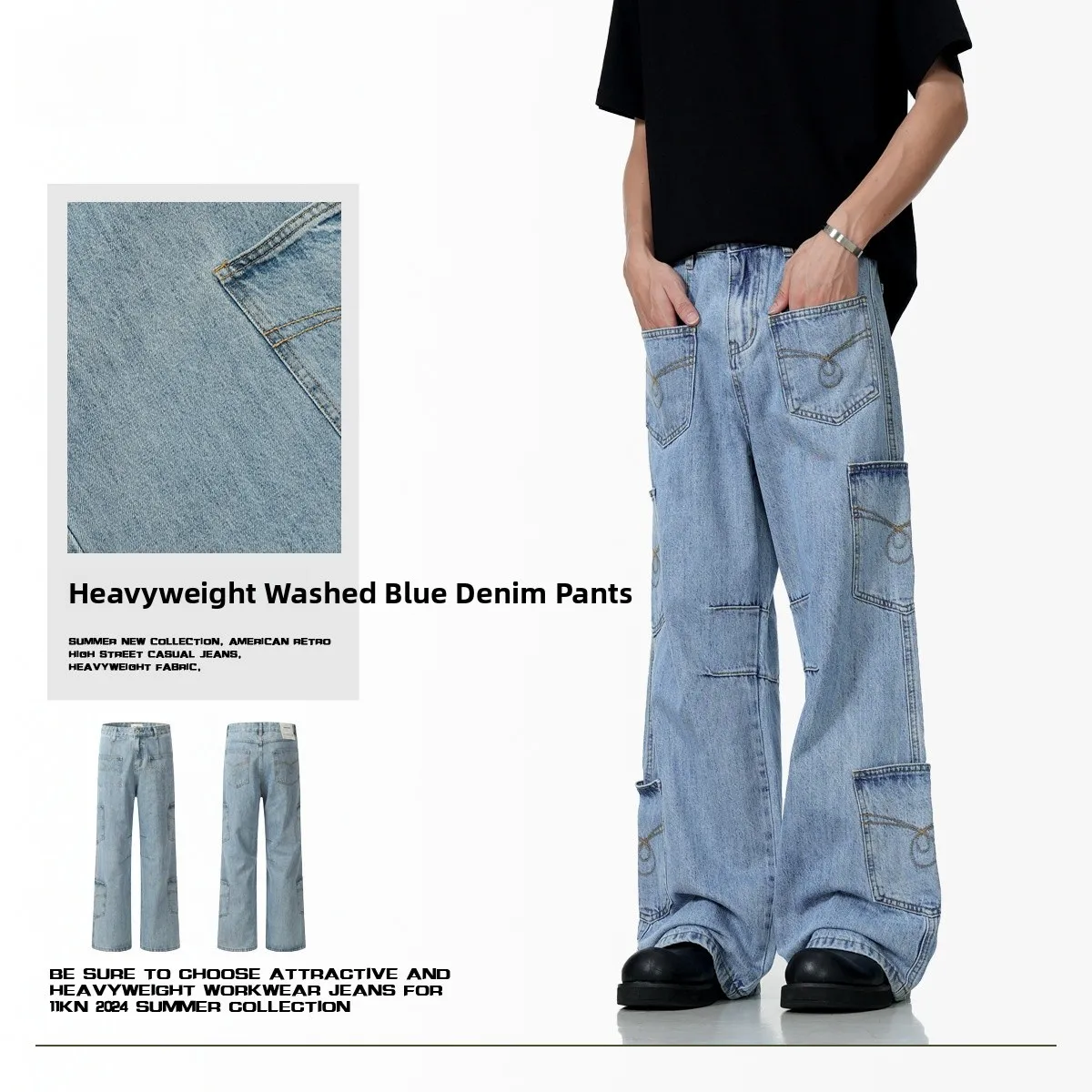 

Ретро-джинсы в американском рабочем стиле с множеством карманов, свободного кроя, унисекс, прямые, зауженные, длинные, повседневные брюки