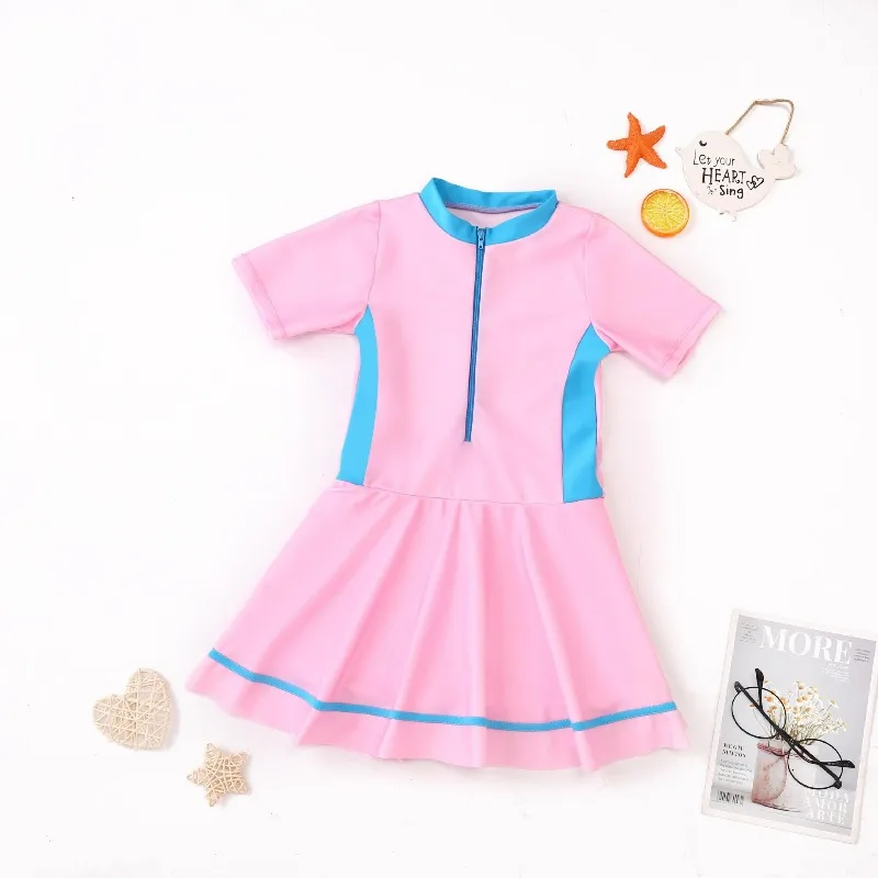 Girls Swimwear 2026 New Korean Solid Color One-Piece Swimsuit Conservative Bathing Suit for Teenager Student Swimming Dress - view 2
