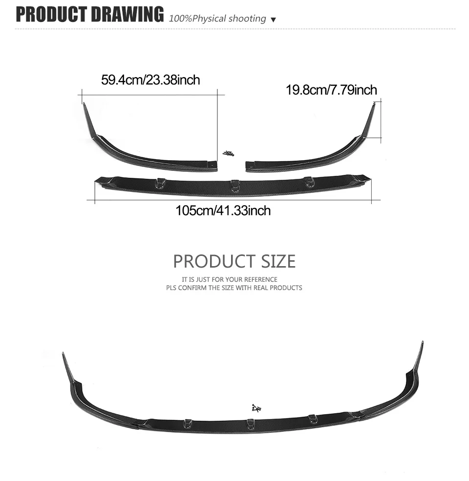 

Suitable for Real Carbon Fiber Car Front Bumper Lip Racing Spoiler Splitters for Mercedes-Benz C Class C205 C63 AMG Coupe 2 Door