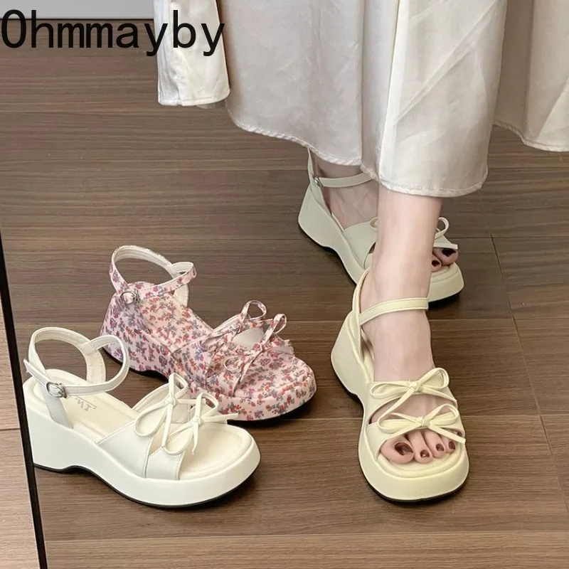 

Street Style Summer Platform Thick Bottom Women Floral Sandals Fashion Ladies Outdoor Butterfly-knot Dress Gladiator Sandalias