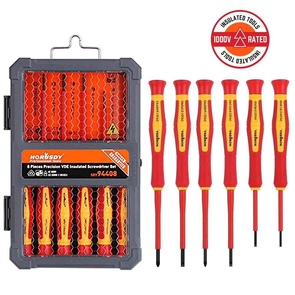 

JUNEFOR 1000V 6-Piece Insulated Screwdriver Set Magnetic Tip Mini Professional Electrician Tool Screwdriver Set Slotted Phillips