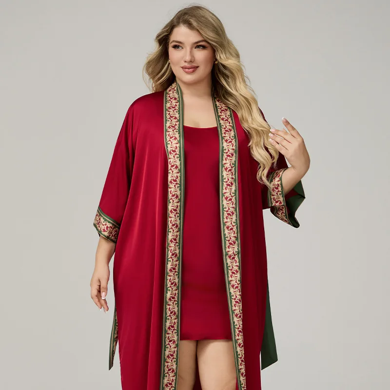 Summer plus size satin nightgown ladies suspenders luxury home clothes satin large bathrobe suit