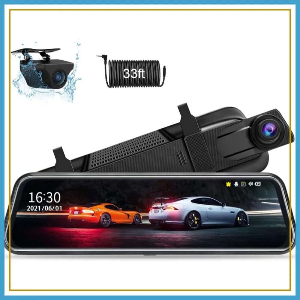 

10'' Touch Screen Mirror Dash Cam Front and Rear 1080P Backup Camera Night Vision Wide Angle Loop Recording G-Sensor