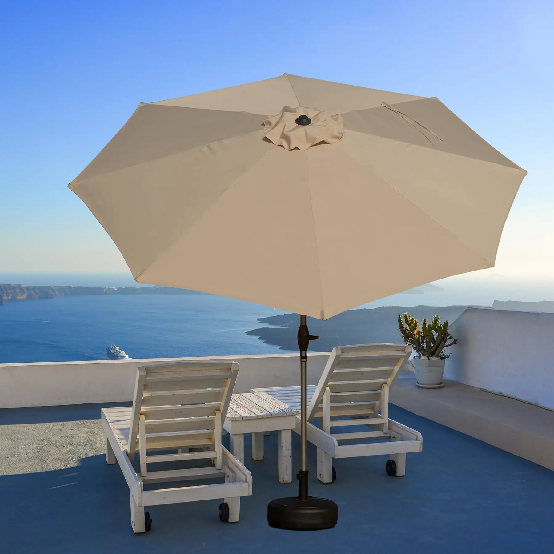 ！@Outdoor Table Umbrella With 8 Ribs Push Button Tilt Crank UV Protection for Beach Use Aluminum Pole  Market Sun Umbrella
