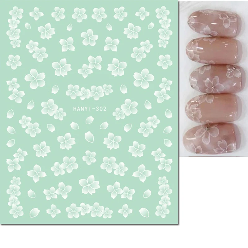 Nail Art adesivi 3d Cherry Blossom Sakura Florals fiori bianchi cursori adesivi decalcomanie per unghie decorazione Manicure