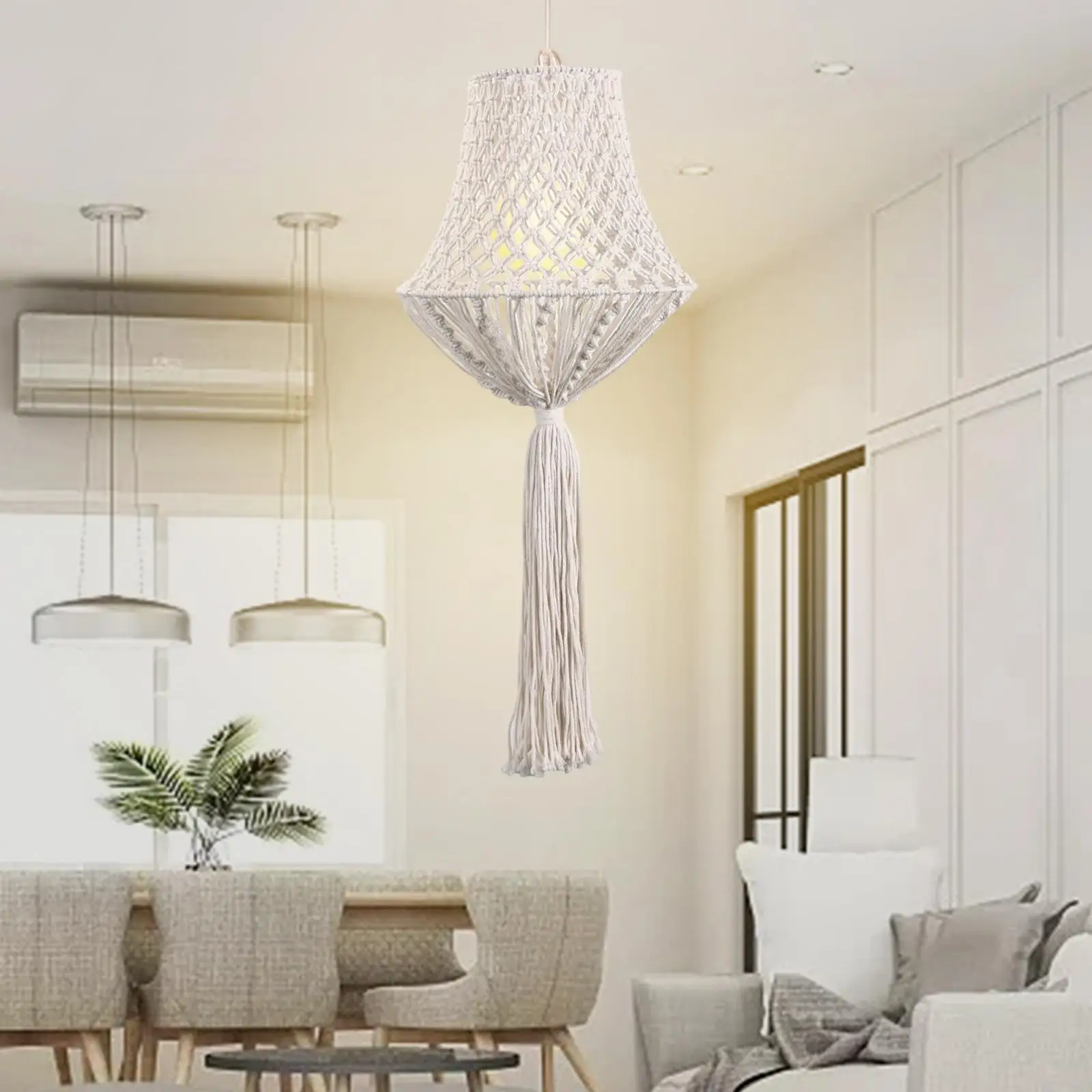 Bohemian Macrame Lamp Shade Handwoven Light Shade Fitting Hanging Pendant Lamp Cover Chandelier Lampshade for Home Decoration