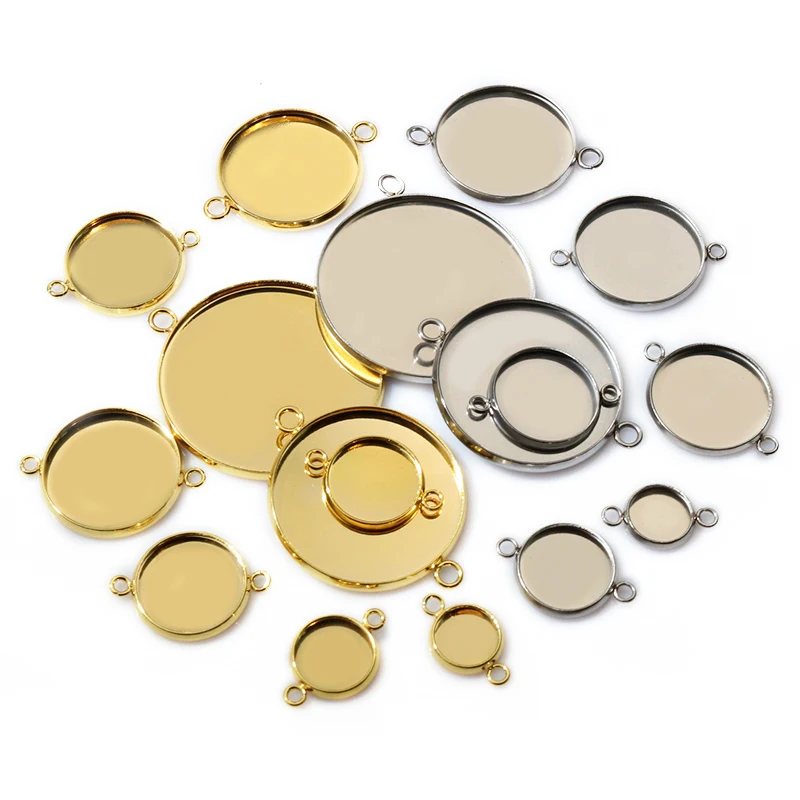 10/20 szt. 8-30mm rozmiar wewnętrzny ze stali nierdzewnej jedna pętla podwójne Lioops wisiorek kaboszon pusta podstawa taca do tworzenia biżuterii DIY — zdjęcie 3
