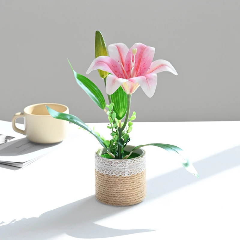 Simulated Flowers With Two Ends Lilies Bonsai Creative Ornaments Fashionable Green Plants Simulated Potted Plants