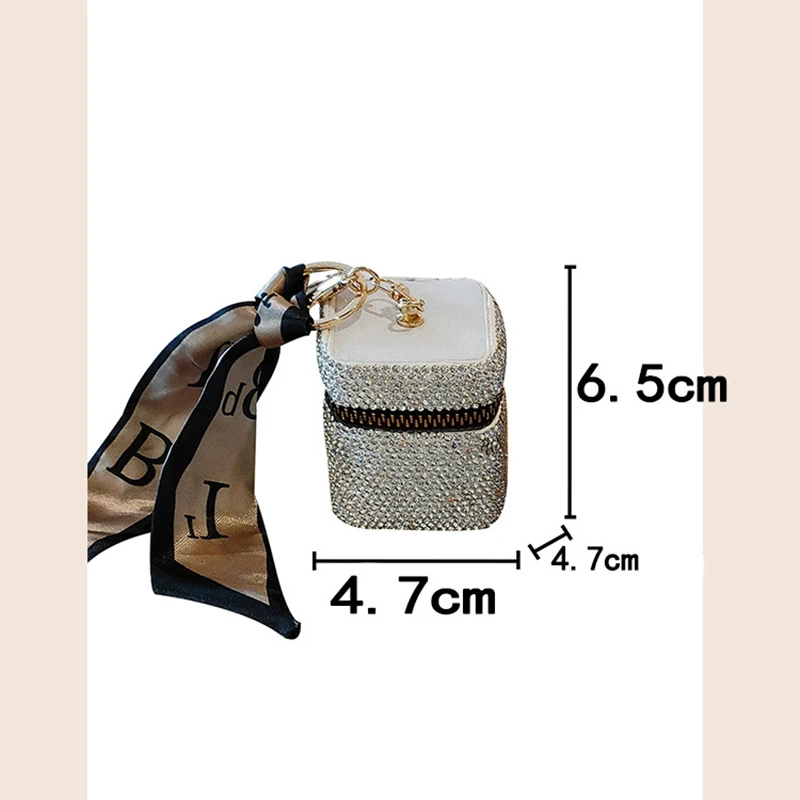 Mini Bolsa de Diamantes para auriculares, luz colgante de lujo, cilindro con incrustaciones de diamantes, bolsa de lápiz labial, monedero brillante,