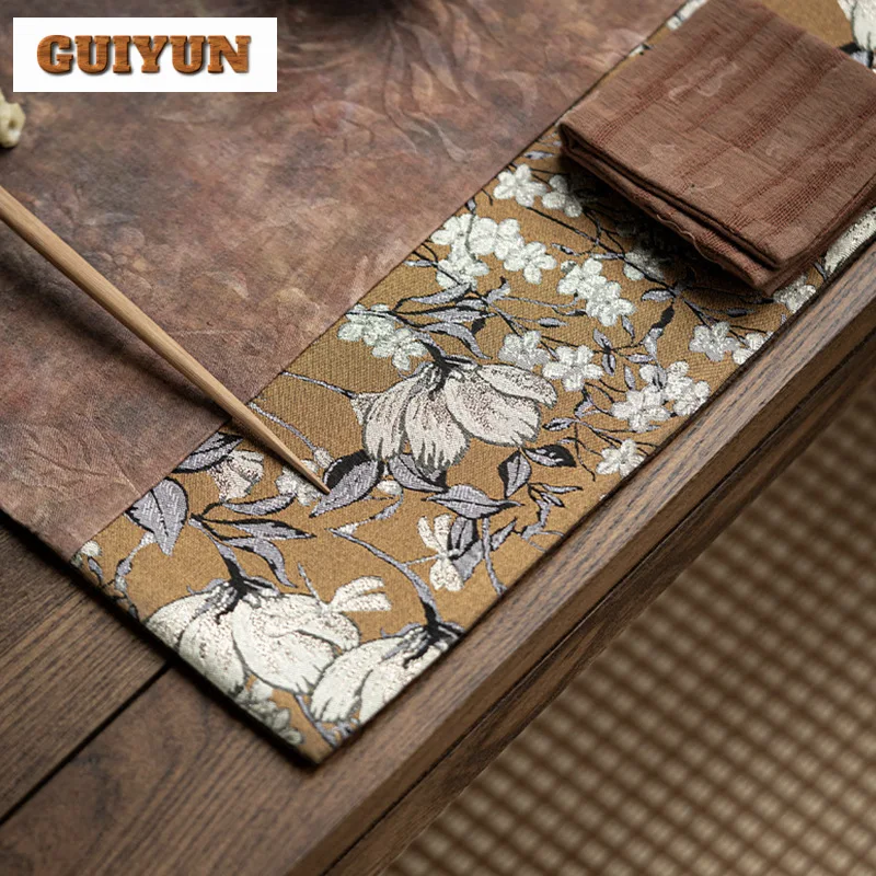 Chinese Tang Color Pattern Tea Table Mats Magnolia Flower Dry Brewing Tea Mat Splicing Thermal Insulation Zen Table Flag Cloth
