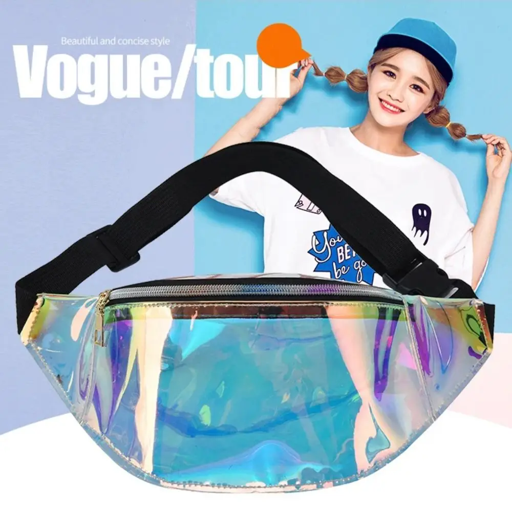 

Casual TPU Laser Fanny Pack Transparent Waterproof Shiny Waist Bag Coin Purse Phone Holder Holographic Chest Bag