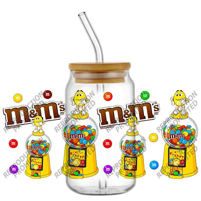 Retro Chocolate Beans Pattern 3D Transfer UV DTF Cup Wrap Stickers for 16oz Libbey Can Anti-scratch Cup Decals for DIY Gift Deco - view 3