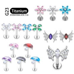 ASTM F136 Titanium Triple Marquise CZ Labret Flat Back Lip Tragus Daith Helix Ear Cartilage Stud Earring Piercing