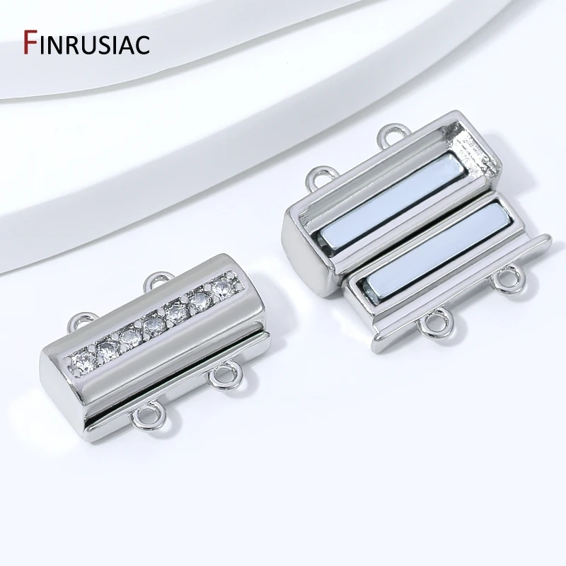 14K Gold Plated Brass Rectangular 2/3 Rows Magnetic Clasps,Zircon Layered Connector Clasps For DIY Jewelry Making Accessories image 6