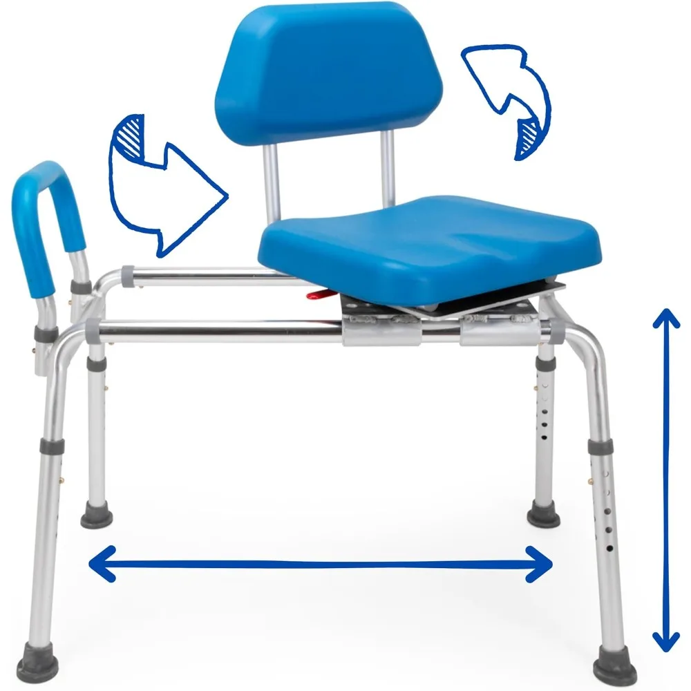 Sliding Shower Chair, Tub Transfer Bench with SwivelSeat -Adjustable Height,Locking Mechanism - Water Proof,for Elderly