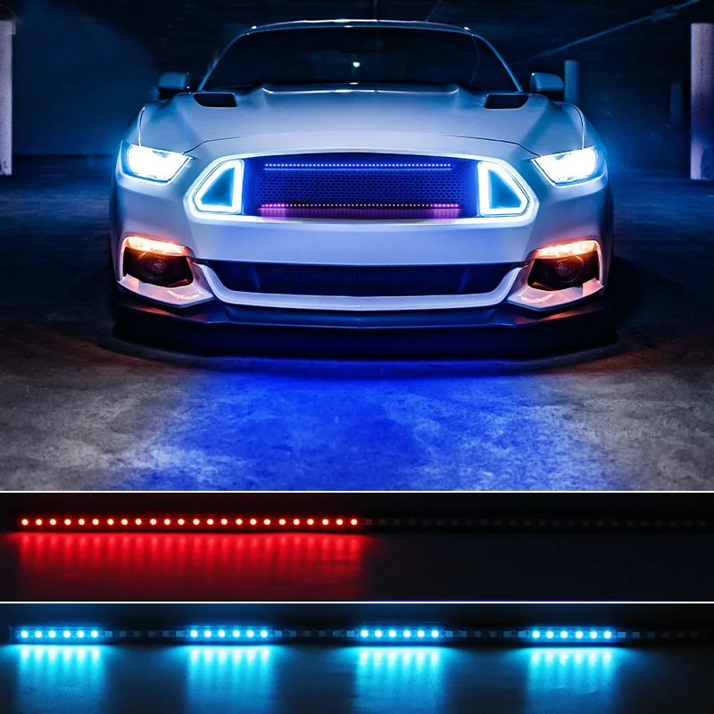 Car Grille LED Lights Waterproof,RCBIC Multiple Colors LED Strip Light with App Control Brak/Turn Signal Light 4 Fucntions for c