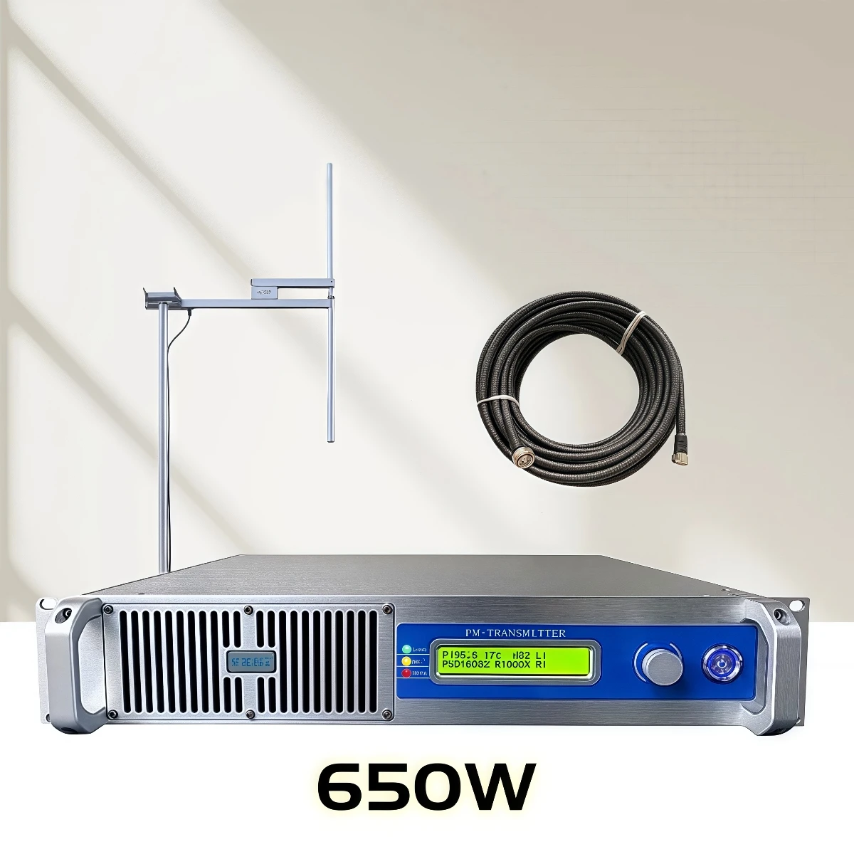 

650W FM Transmitter Kit with 1-Bay Antenna & 30M Cable (Incl. Connectors) – 3-Piece Broadcast Equipment Set