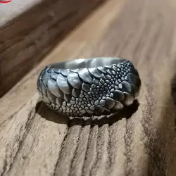 Vintage Silver Color Infinity Snake Scales Open Ring for Men Women Cocktail Party Wedding Ring Punk Cool Dragon Ring Jewelry